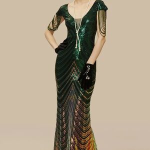 Chic Green and Gold Maxi Dress Gatsby